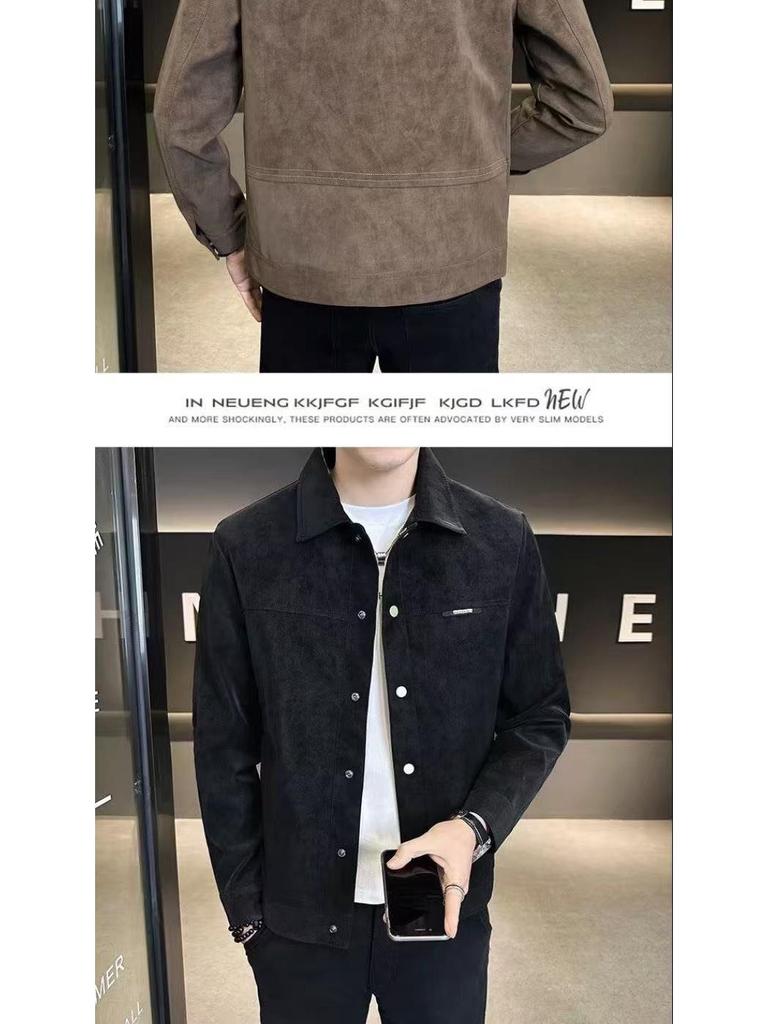 2025 Men's Suede Plush Lapel Jacket - Trendy Spring/Autumn Street Style, High-End & Versatile