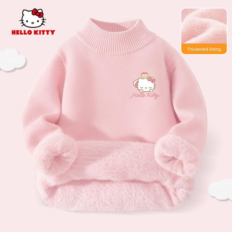 Hellokitty Kidsren's Knitwear 2025 New Style Girls' Base Layer Knitwear Mink Velvet Fleece-Lined Warm Top