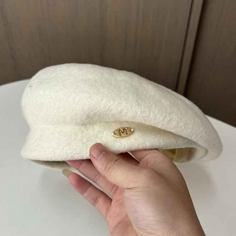 Xiaoxiangfeng White Beret Lady Autumn And Winter Face Small Painter Temperament Woolen Bud Hat