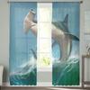 Ocean Wave Spray Shark Chiffon Sheer Curtains For Living Room Home Decoration Window Voile Tulle Curtain Drapes