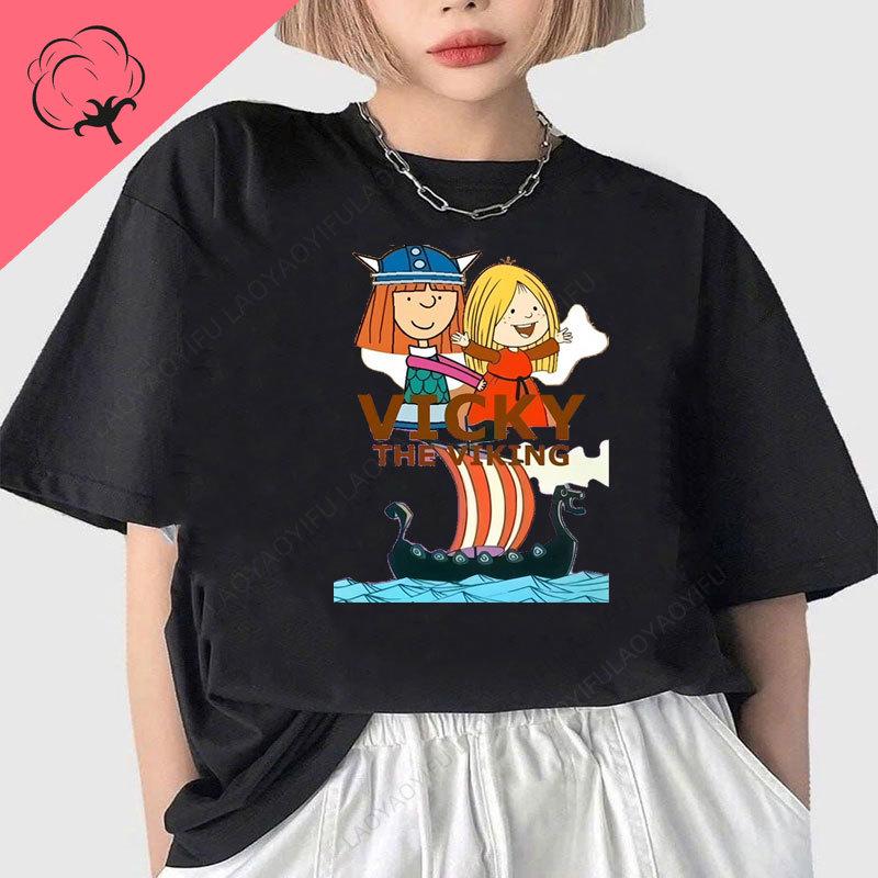 

VickyThe Viking Wickie Shirt GerUnisex Tv Show 80s Cartoon Vintage Print Top Boy Girl Cotton Clothes Camisa Graphic T Shirts S