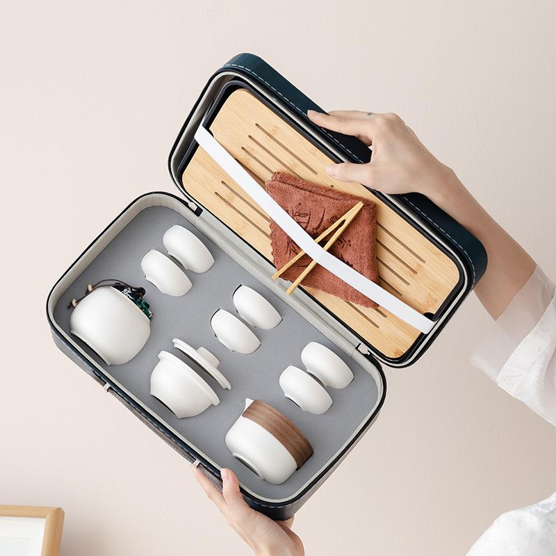 Business gifts Light luxury high-end leather bag Kung Fu tea set Outdoor travel Car express cup Household tea