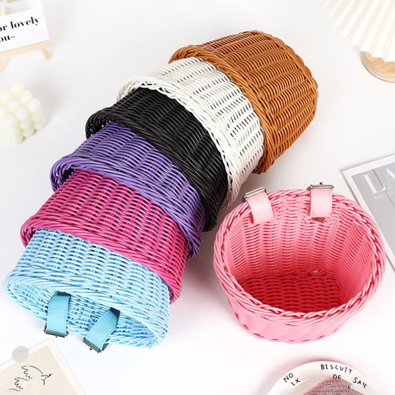 Coș detașabil pentru bicicletă, Coș de bicicletă din imitație de ratan, Geantă de depozitare pentru ghidon din față, Rucsac Accesorii pentru ciclism