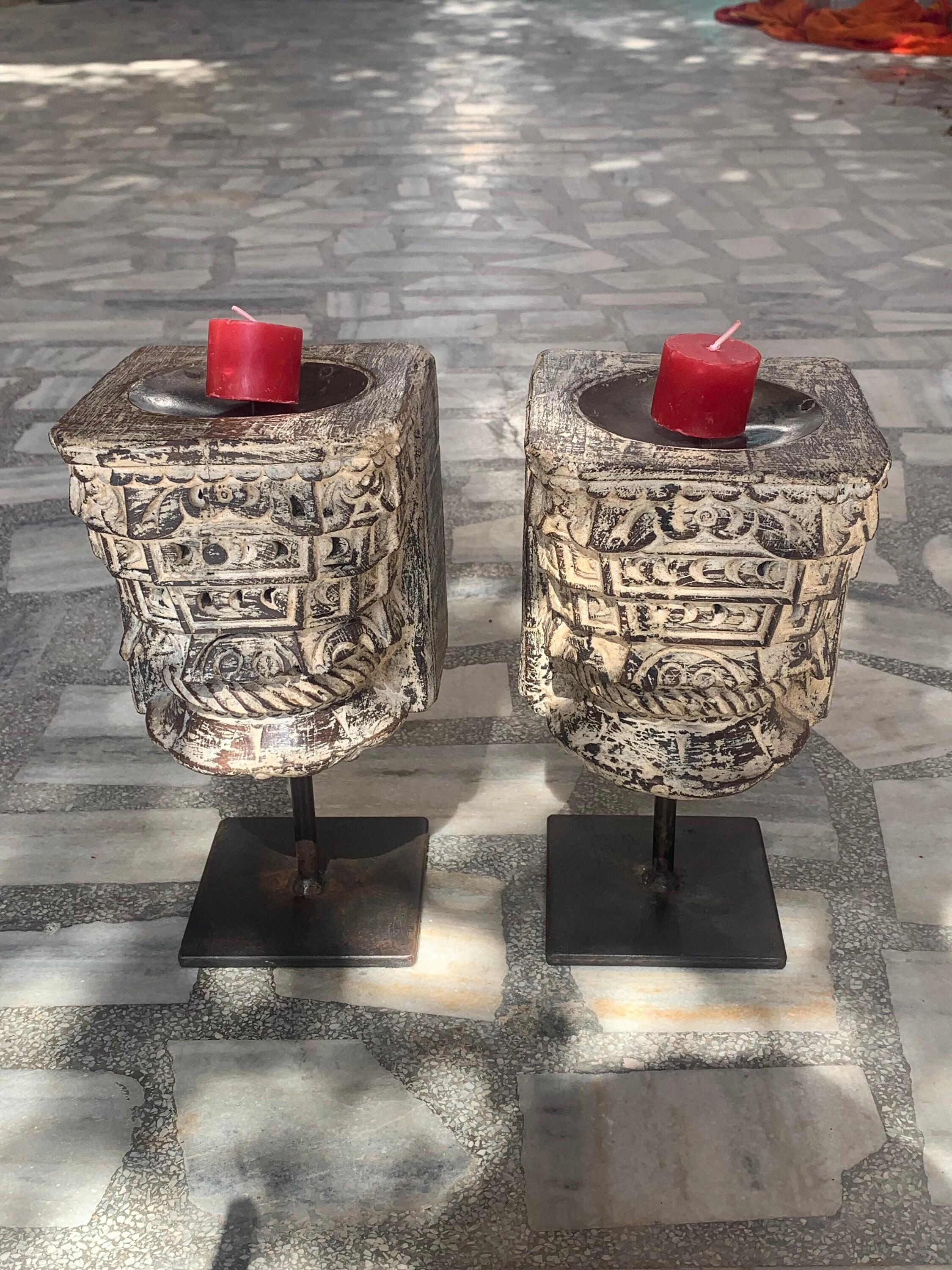 

Antique Carved Wood Candle Holders: Rustic Indian Decor, Set of 2 16” X 8” X 24” (l x w x h) разноцветный