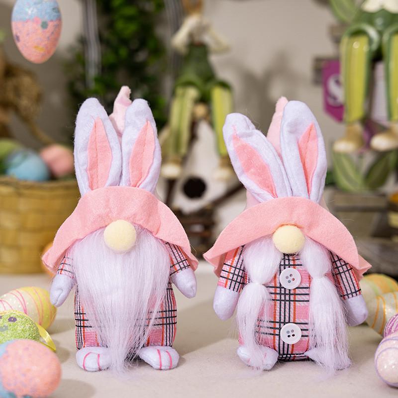 Pink Checkered Playful Easter Bunny Figurine Lovely Accent For Easter Celebrations And Decor