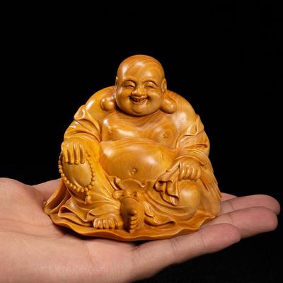 Holz Buchsbaumholz hohe Qualität Feng Geld Amulett Höhe Schnitzerei, Hotei-sama, Schnitzerei, Shui, Glück, (Größe 6cm)
