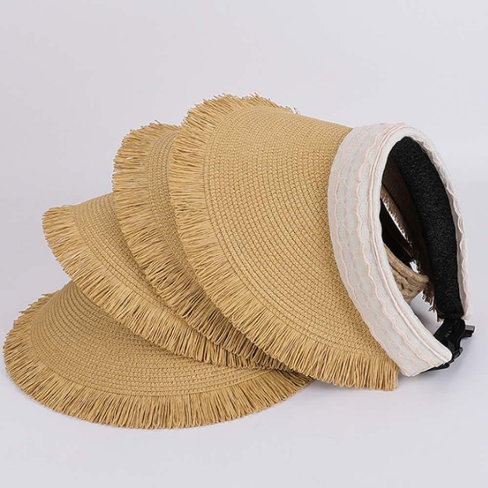 Portable Straw Visor Cap Breathable Folding Sunshade Hat Wide Brim Woven Cap  Spring