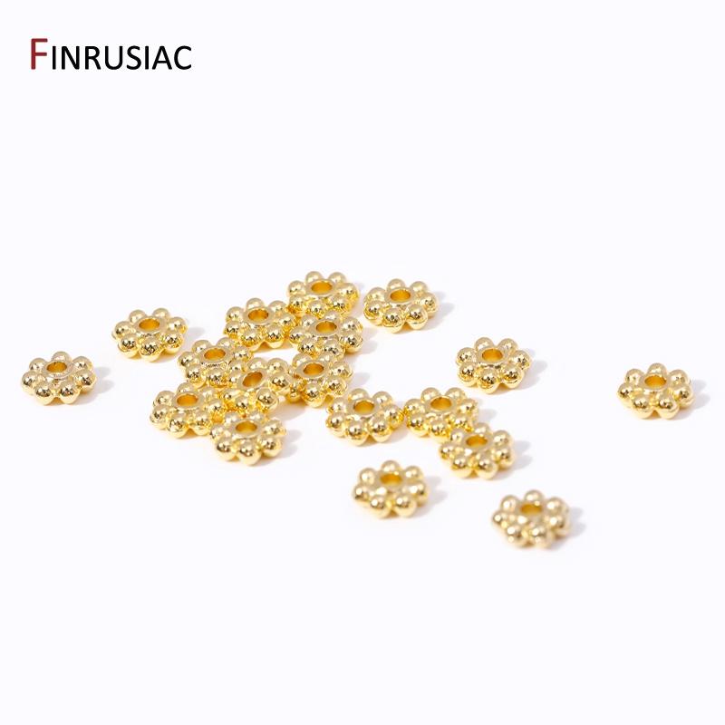 30PCS 4mm/5mm/6mm 14K Real Gold Plated Brass Flower Bali Spacer Beads For Jewelry Making DIY Handmade Jewelry Accessories