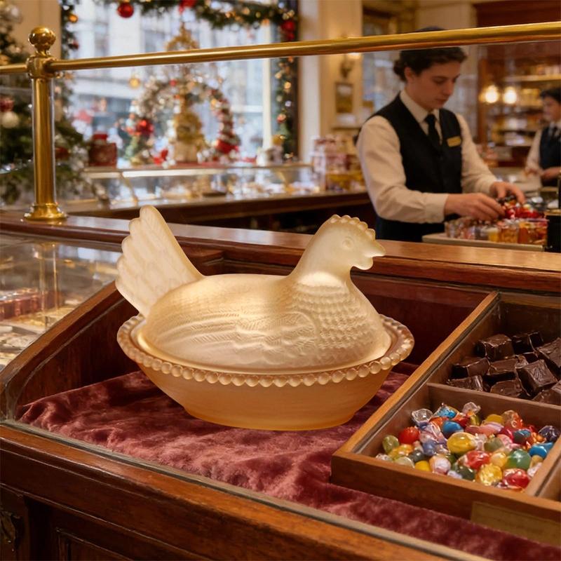 Henne im Nest Glasschale, Kristallgläser Bonboniere mit Deckel Hühnerförmige Hühner Obstschale Dessert Snacks Teller Retro Schale Glas