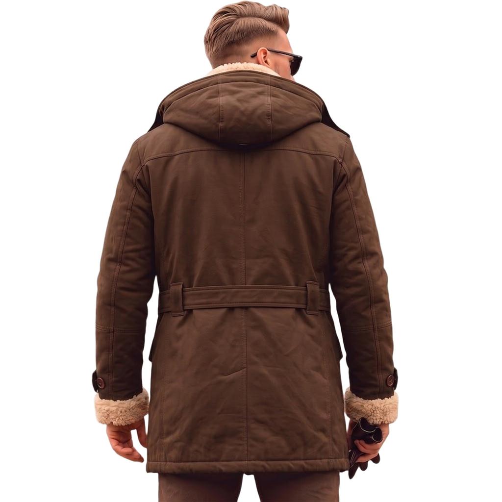 Men's Twill Hooded Jacket with Thick Warm Coat Outerwear