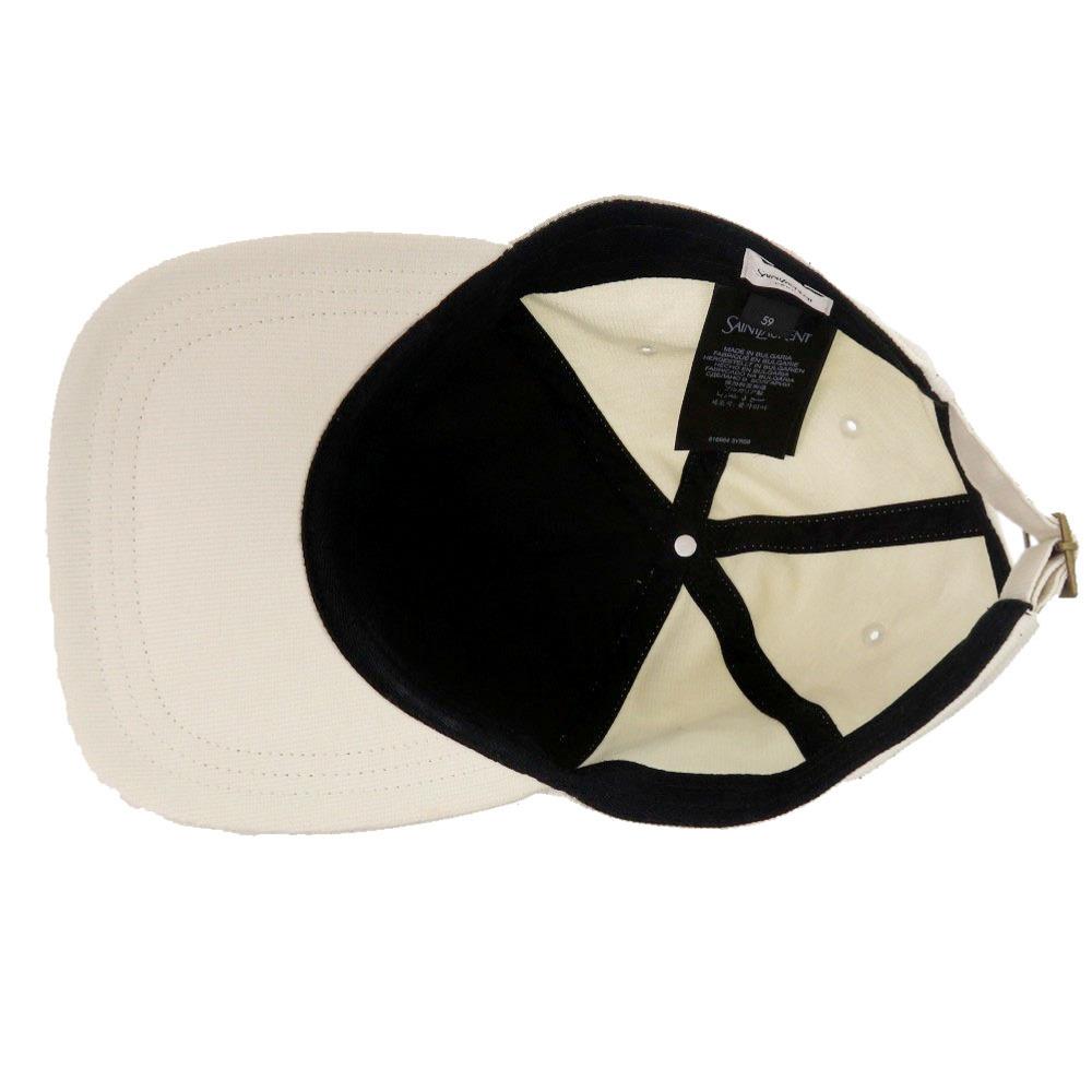 Used AUTHENTIC SAINT LAURENT PARIS 816864 3YR58 Logo Corduroy Baseball Cap Ivory