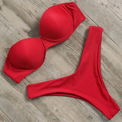 Düz Renk Kadın Deniz Kenarı Tatili Üç Noktalı İki Parça Bikini Mayo