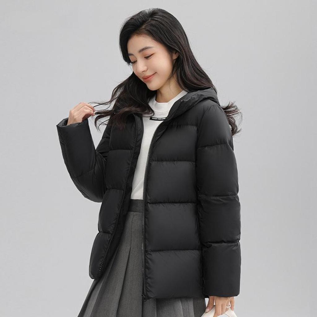 Jaqueta feminina de penas outono e inverno nova com capuz all-match estilo coreano jaqueta slim