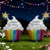2Pcs Happy Birthday Rainbow Paper Cup Cake Shaped Aluminum Foil Balloon Birthday Party Decoration