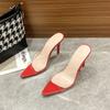 One-word transparent high-heeled sandals, new large-size summer nude thin-heeled fairy-wind nude cool slippers