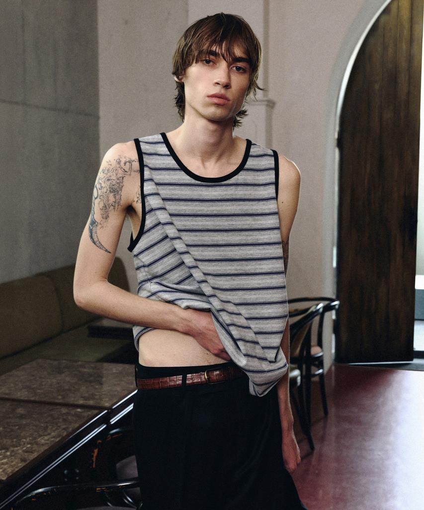Lollingseutyudio Cotton Stripe Sleeveless Gray/Navy