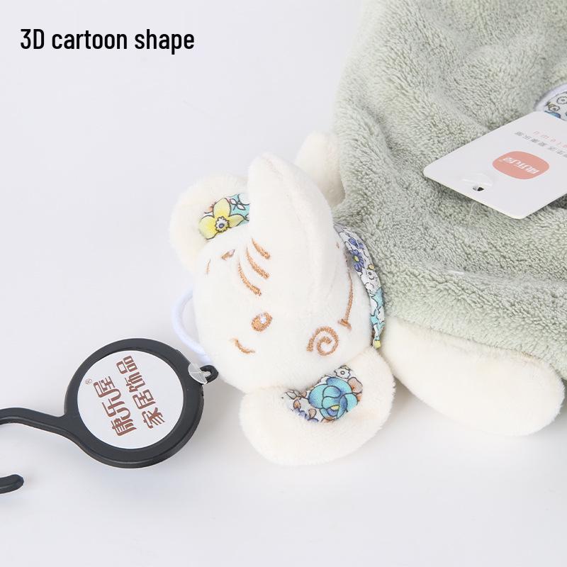 Cute Cartoon Animal Coral Fleece Children's Hanging Hand Towel - Thickened and Absorbent