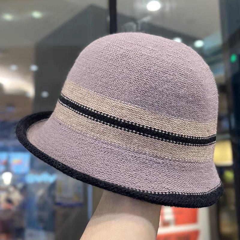 Autumn and Winter New Warm Autumn and Winter British Versatile Bucket Hat Elegant Retro Striped Top Hat Basin Hat Fashion Hat