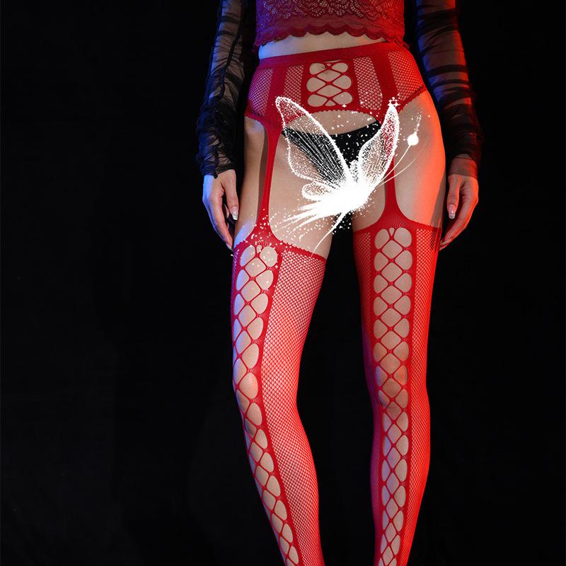 Lace Red Stockings Female Sexy Jacquard Suspender Socks Mesh Socks Bottom Socks Sentiment Black Silk Long Tube Socks Thin Large Size