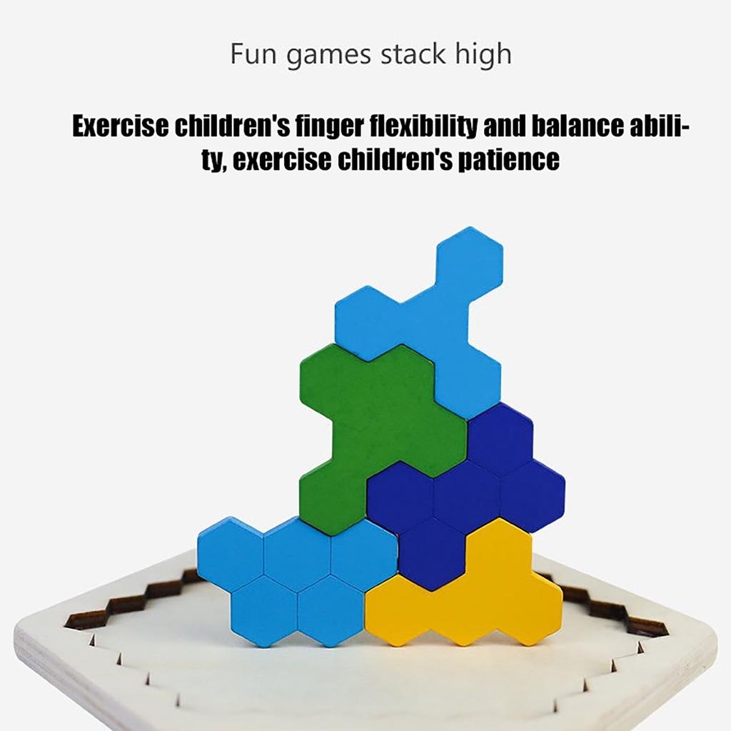 Wooden Hexagonal Puzzle for Kid Adults Shape Pattern Block Tangram Brain Teaser