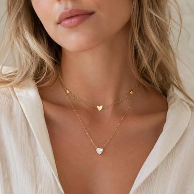 Heart Necklace, 18K Gold Plated Stainless Steel, Waterproof Tarnish Free Solitaire CZ Link Chain Layering Jewelry Women