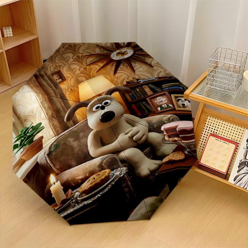 Ombrello Pieghevole Antivento Automatico 8 Stecche Wallace & Gromit Parasole Portatile da Esterno