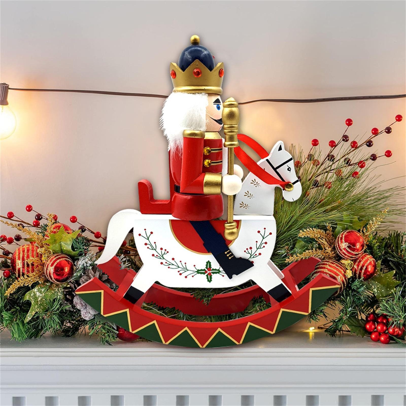 

Традиционная деревянная игрушка-щелкунчик Рождественское украшение Грецкий орех Зажим Украшение Деревянная лошадка-качалка Праздничная композиция Дом