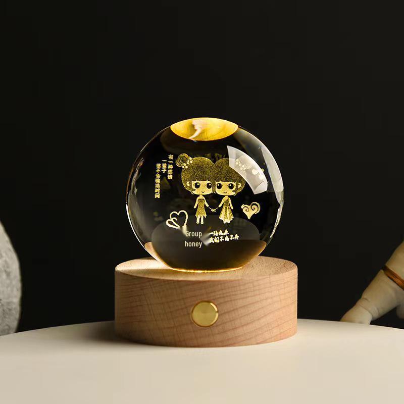 Starry Elk Crystal Ball Night Light - 3D Carved Luminous Desktop Ornament for Christmas, Birthdays, or Valentine's Day