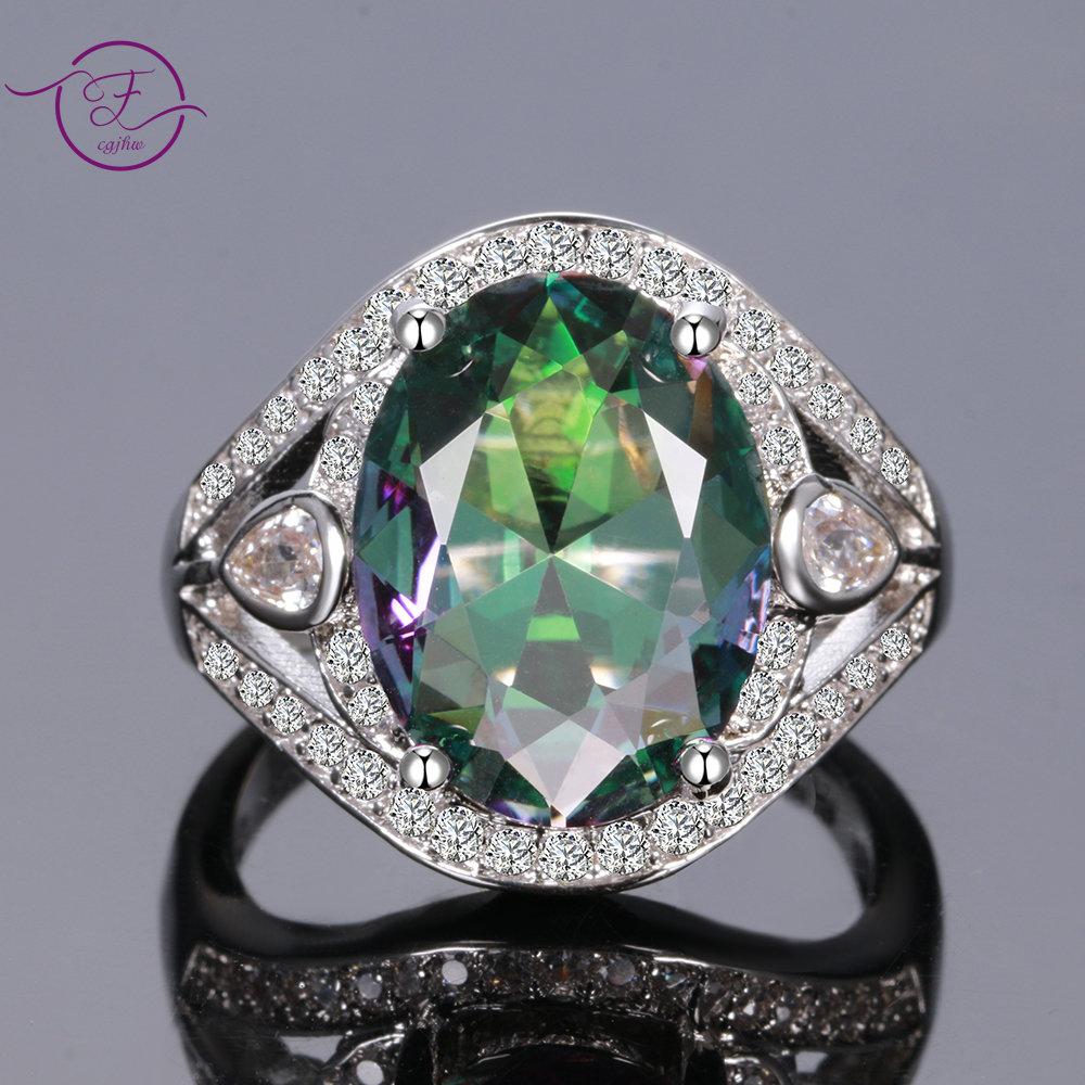 Echter Rainbow Fire Mystic Zirkonia Ring Bunter Feinschmuck Verlobung Hochzeitsgeschenk für Frauen Damen Mädchen
