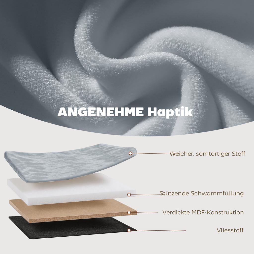 Foldable storage bench/upholstered bench with velvet look for living room, 76 x 38 x 35 cm, dark gray