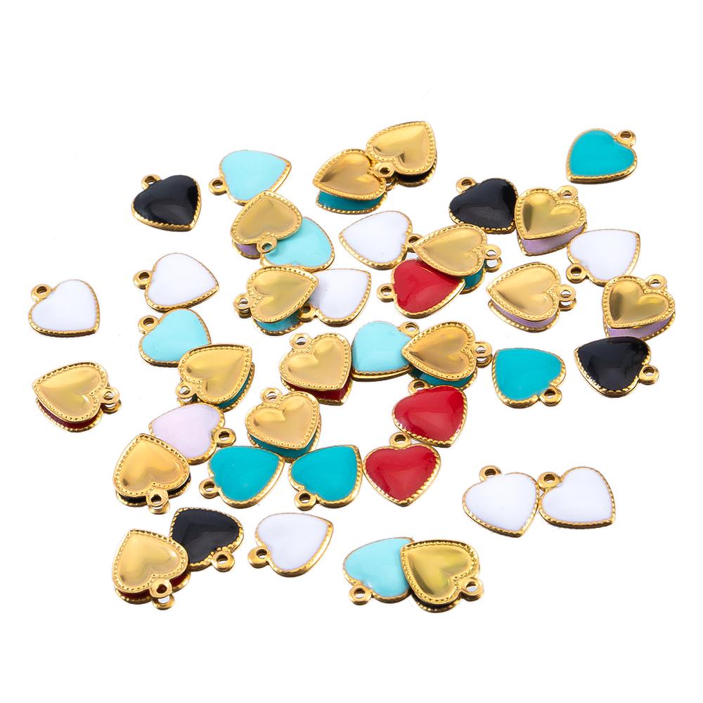 10pcs Stainless Steel Enamel Small Love Heart Charm Necklace Pendant for DIY Women Jewelry Findings Earring Supplies Wholesale