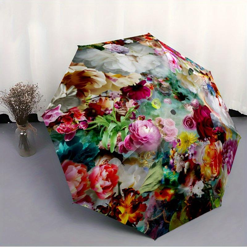 Flower (4) Themed Automatic Automatic Umbrella Portable Automatic Folding Umbrella Suitable for Travel and Daily Use Ideal Gif