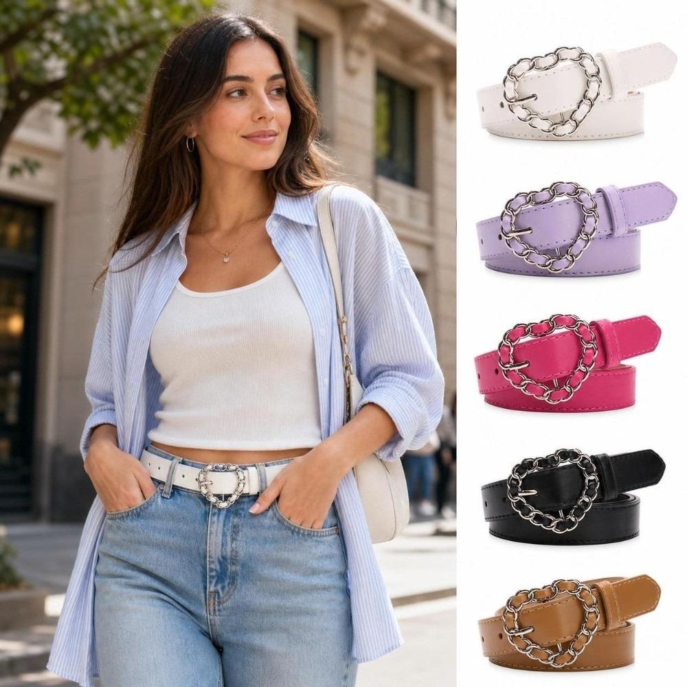 Adjustable Decorative Waist Belt Vintage Faux Leather Waistband Heart Buckle Belt  For Women