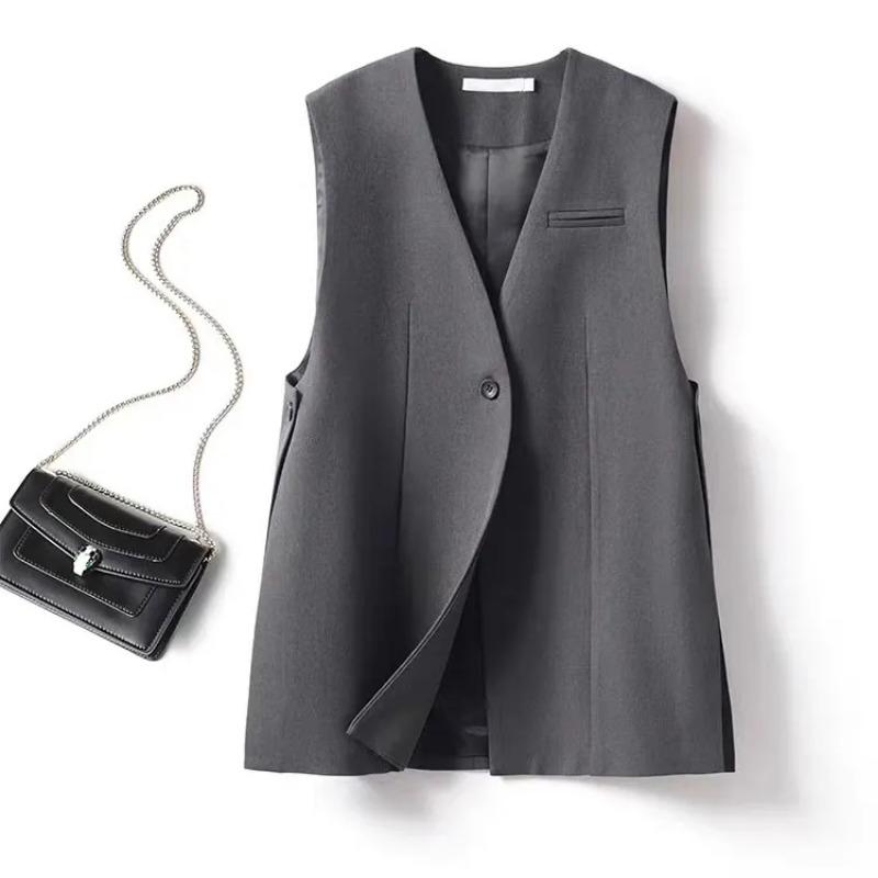 Kamizelka garniturowa z rozcięciem po bokach dla kobiet Wiosna Jesień Nowy Styl Moda Warstwowa