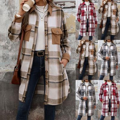 Women's Fashion Casual Long Sleeve Plaid Button With Pocket Jacket