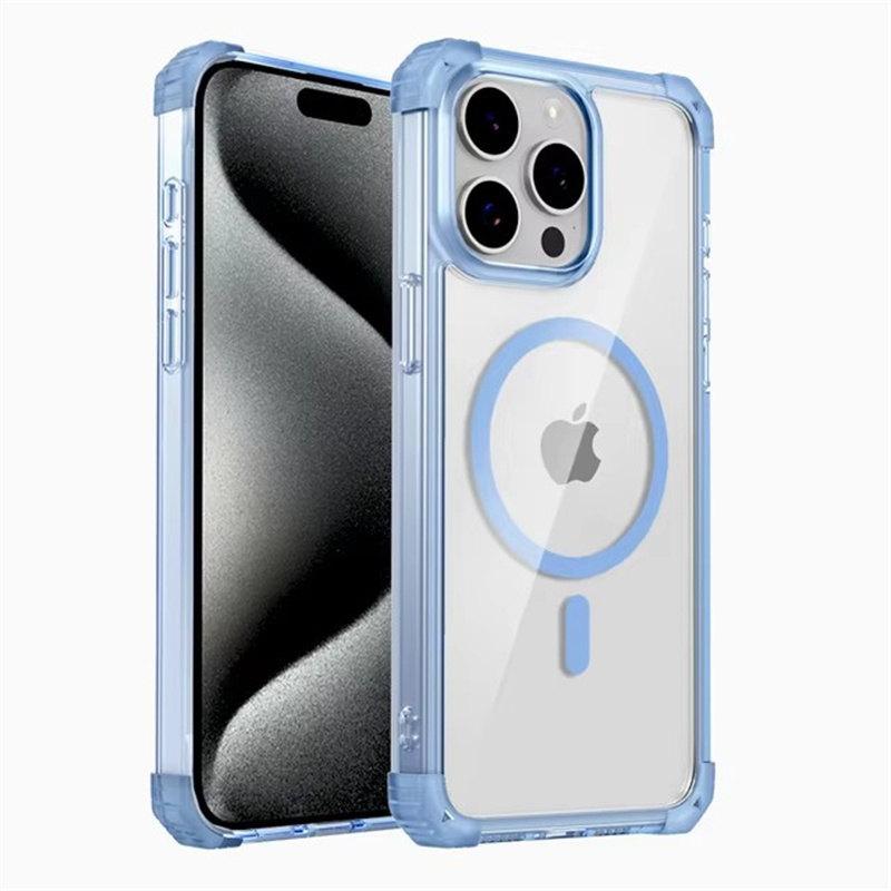 

Ударопрочный бронированный прозрачный чехол для iPhone 16 15 14 13 12 Pro Max Plus 15Pro 14Pro iPhone15 для Magsafe Mag Safe Charge Cover iPhone 12 Pro Max синий