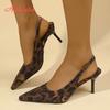 Aphixta Sexy Leopard Print Singlbacks Pumps Women Stiletto Heels Pumps Women Party Shoes 8.5cm Canvas Pointed Toe Dress Shoes