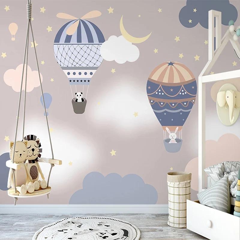 Mural Wallpaper 3d Hand Painted Cartoon Hot Air Balloon Animal Wall Papers Children's Bedroom Background Mural