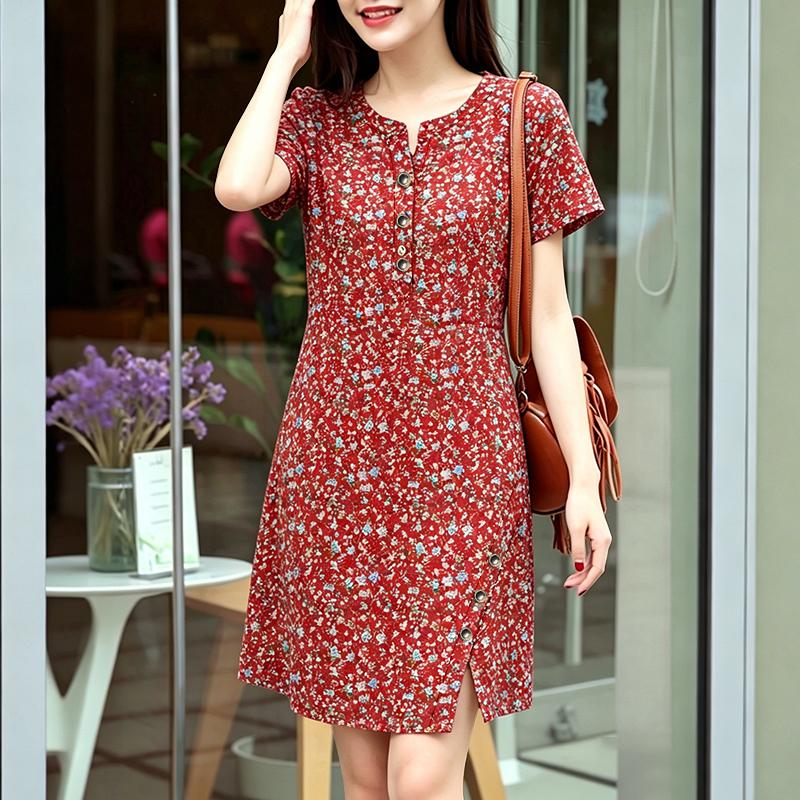 ZANZEA Women Casual Round Neck Floral Print Short Sleeve Dress M
