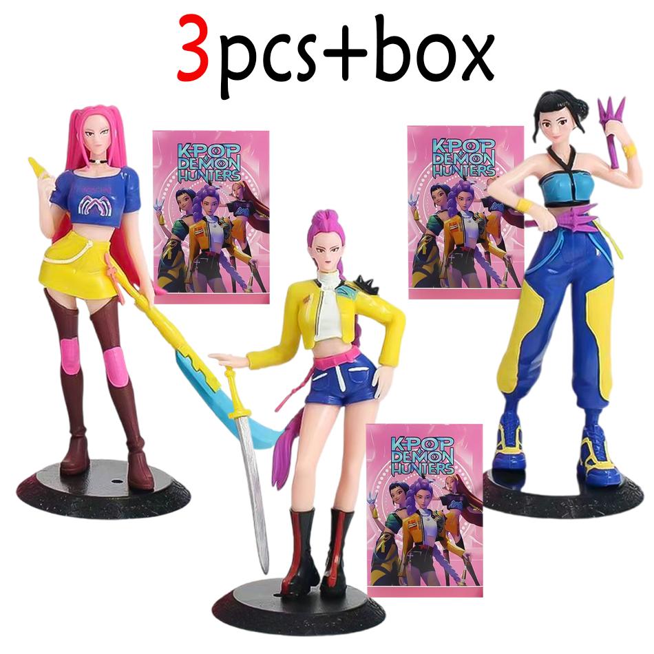 3pcs Kpop Demon Hunters Action Figure Toy Derpys Tiger Rumi Mira Zoey Sussy Figurine Doll For Fans Gift