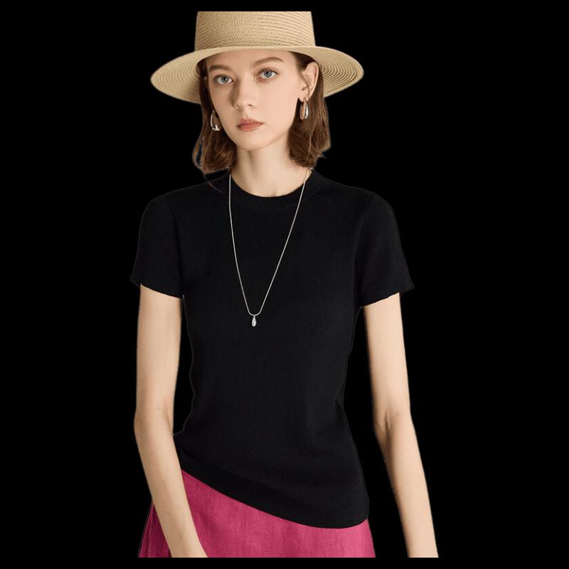 Wudao Mulberry Silk & Linen Blend Rib Knit Short Sleeve T-shirt