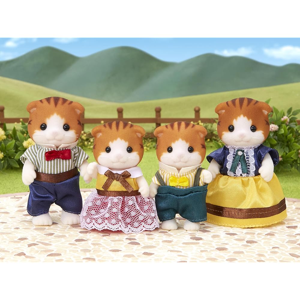 EPOCH Sylvanian Families Maple Cat Family Doll Set with Accessories, 3 Figures, Collectible Toy