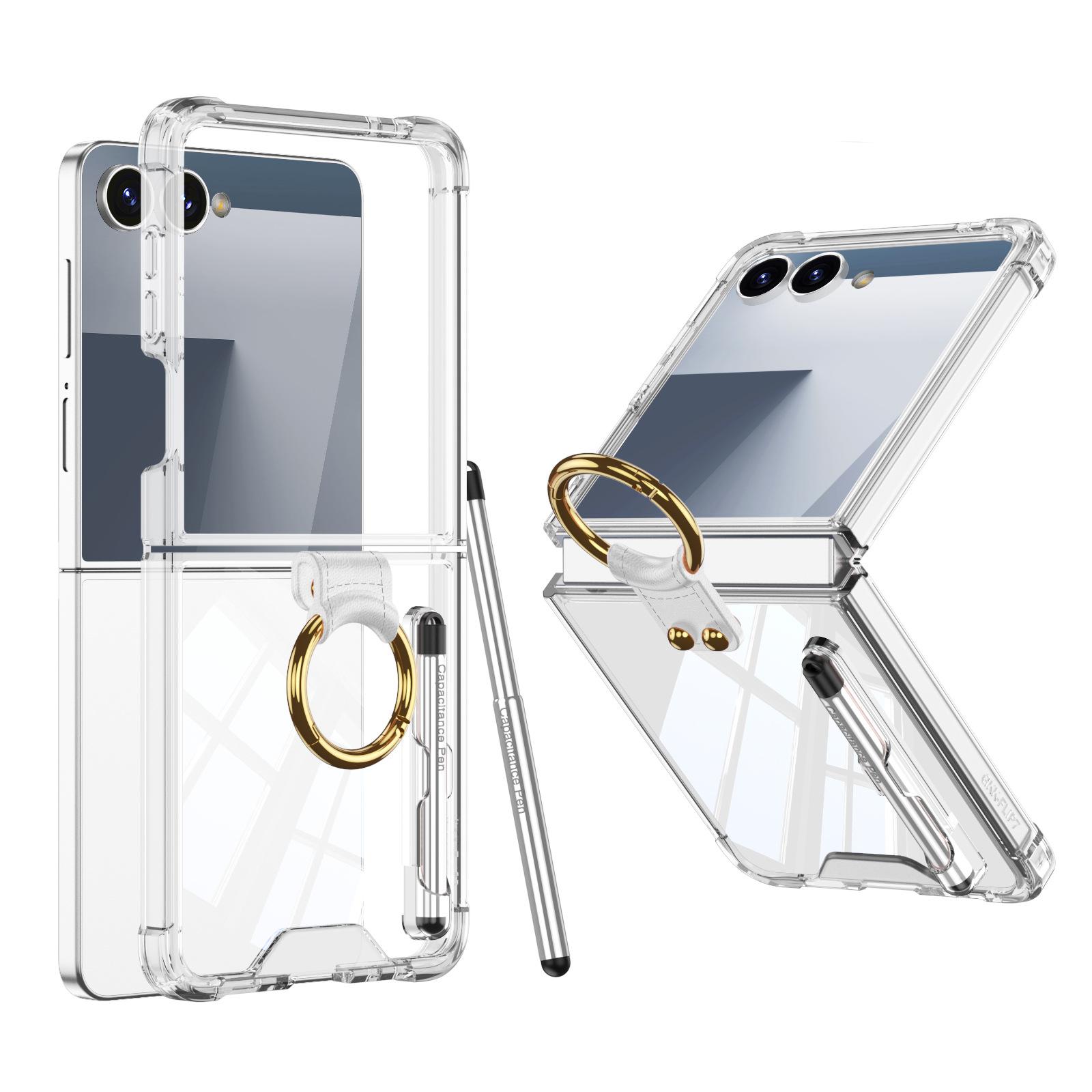 

Suitable for Samsung Flip7 Mobile Phone Case with Pen Folding Screen Z Flip7 Transparent Solid Color Airbag Anti Fall Simple Thin SM-Flip7