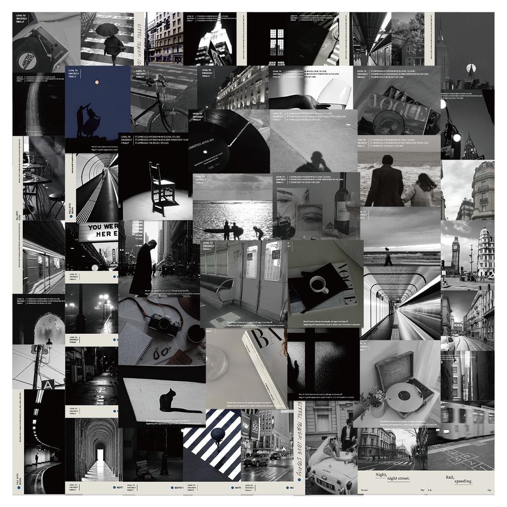 52 black and white British romantic graffiti stickers decorate suitcase guitar DIY non-infringement waterproof stickers