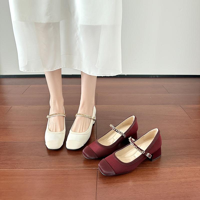 Spring and summer new one-word buckle strap single shoes women's square head light mouth thick heel Mary Jane shoes children