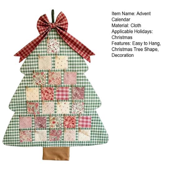 1/2Pcs Fabric Christmas Tree Advent Calendar with Pockets Handmade 24 Days Countdown to Xmas Wall Hanging Decoration Holiday Party Ornament