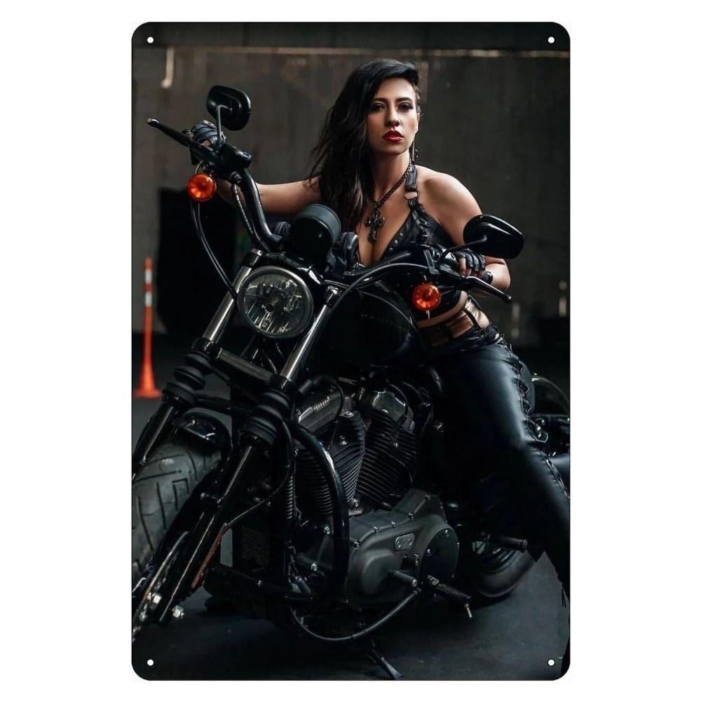 Retro Motorcycles & Beautiful Women Metal Tin Signs for Bar Cafe Living Room Walls