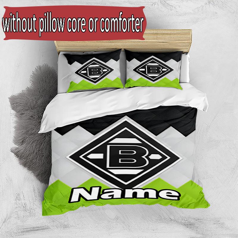 3pcs Duvet Cover Set (1*Duvet Cover + 2*Pillowcase, Without Core), Custom Name Borussia Monchengladbach Pattern Bedding Set, Home Bedroom Decor Gift