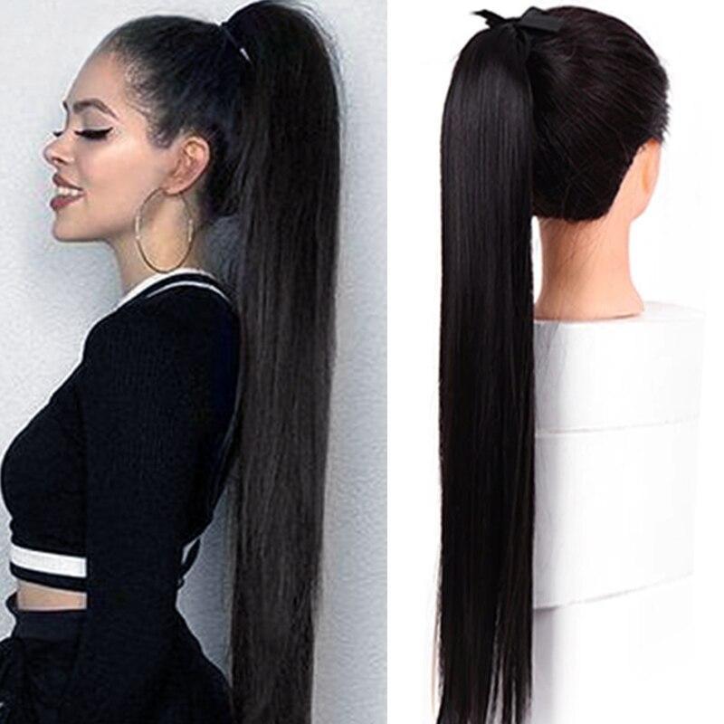 80CM Super Long Straingt Drastring Ponytail Synthetic Hair Extensions Black Brown Pony Tail Heat Resistant Fiber KTB