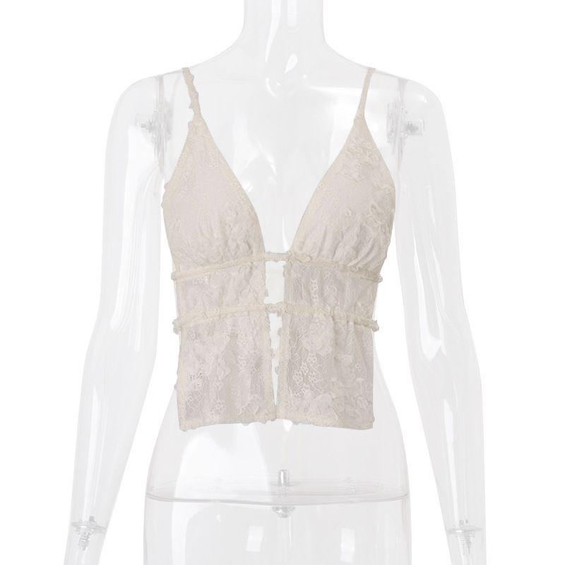 INS Western Style 2025 Spring New Sexy Pure Desire Lace Stitching Bandage Retro Wrap-around Cami Women